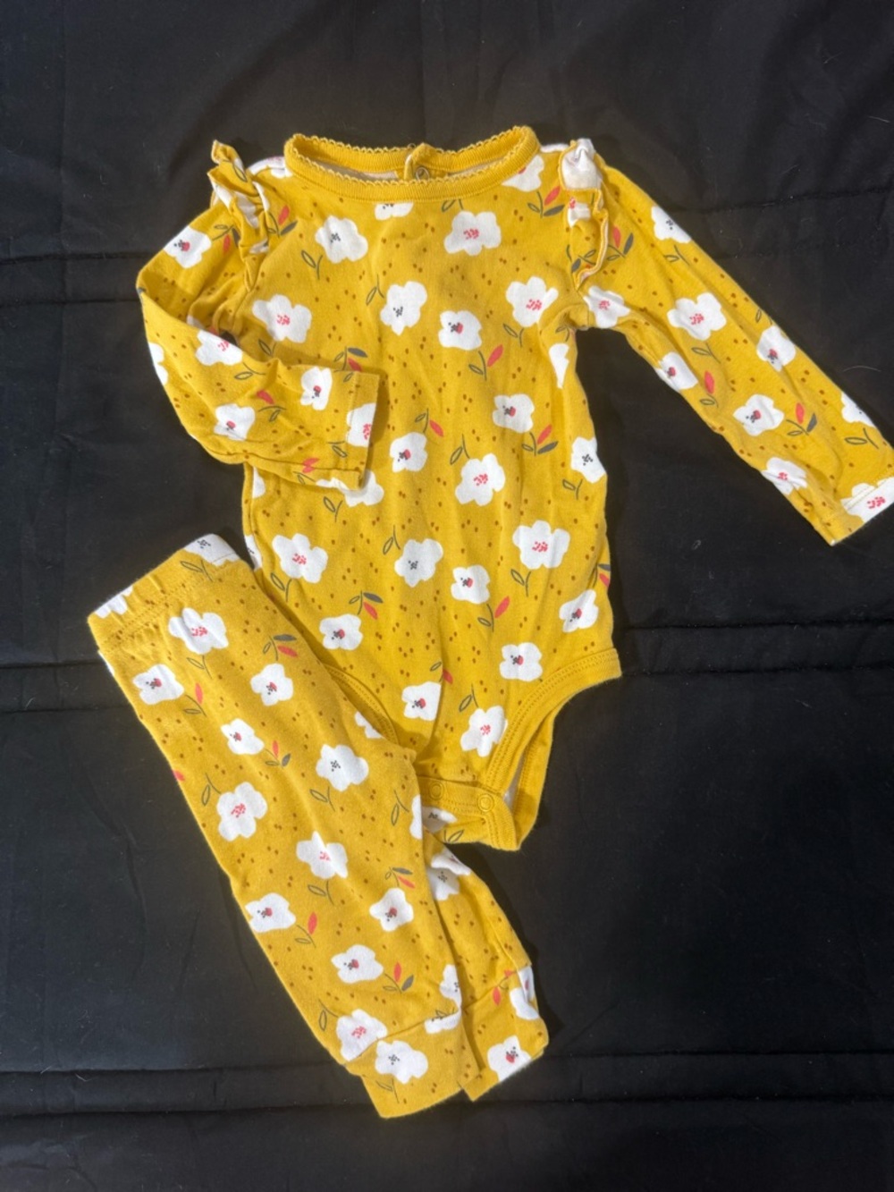 Carter's Mustard Yellow Floral Long-Sleeve One-Piece Set